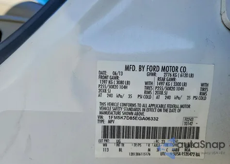 2014 Ford Explorer Xlt z USA, uszkodzony, nr VIN 1FM5K7D85EGA06332